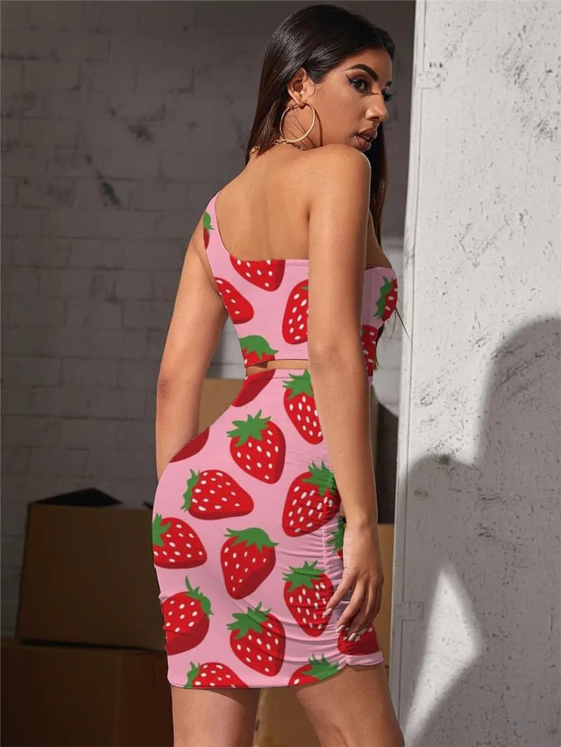 Strawberry Dresses Women Harajuku 3d Print Red Hollow out Dresses