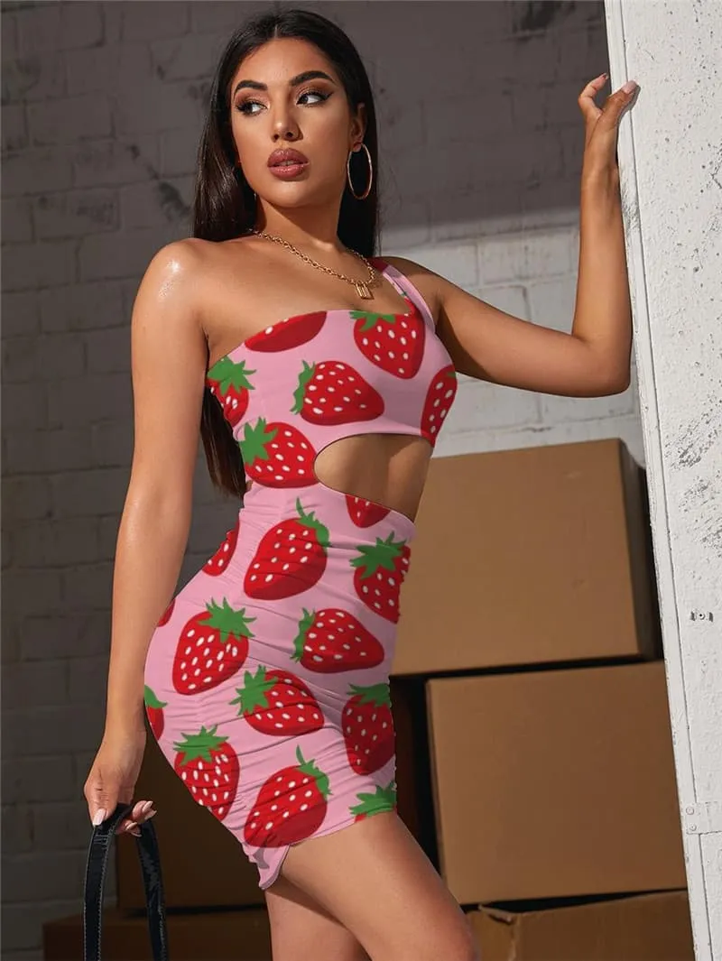Strawberry Dresses Women Harajuku 3d Print Red Hollow out Dresses