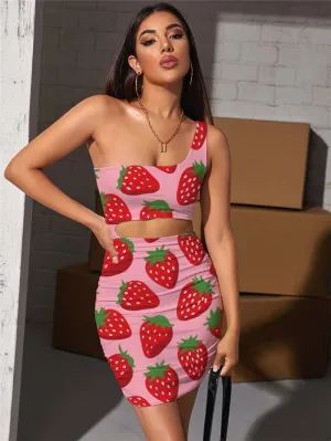 Strawberry Dresses Women Harajuku 3d Print Red Hollow out Dresses