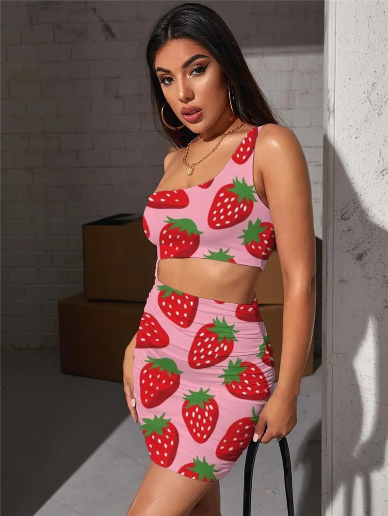 Strawberry Dresses Women Harajuku 3d Print Red Hollow out Dresses