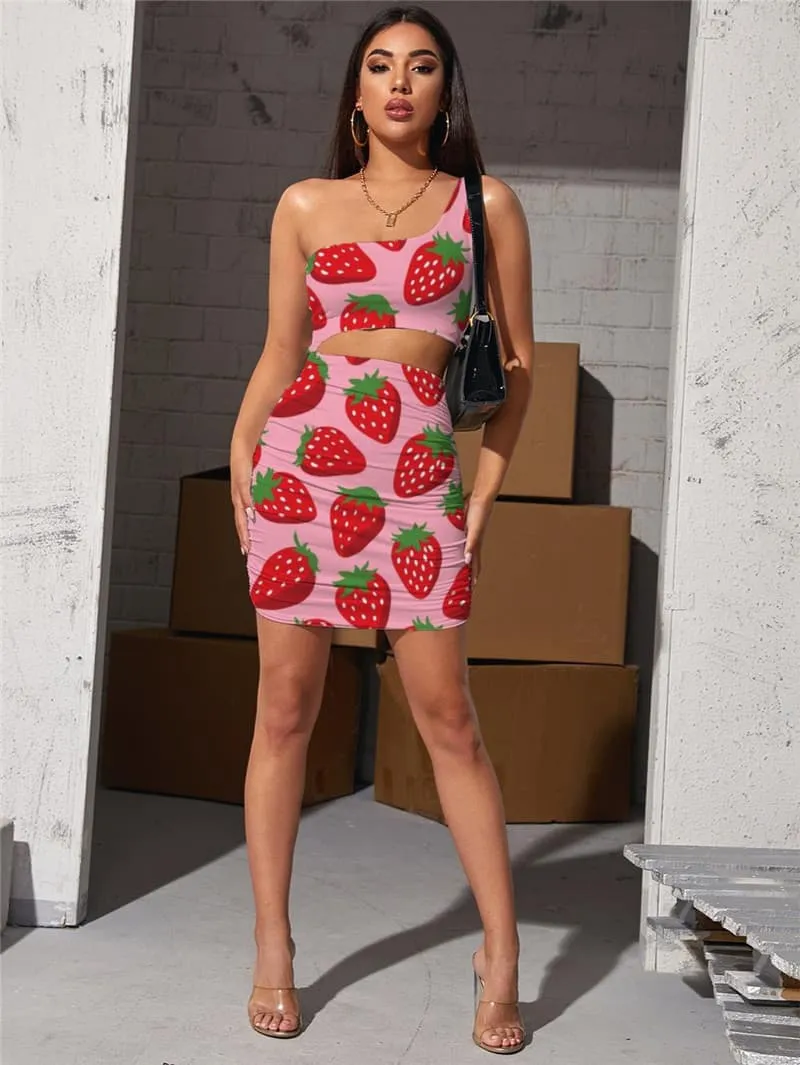 Strawberry Dresses Women Harajuku 3d Print Red Hollow out Dresses