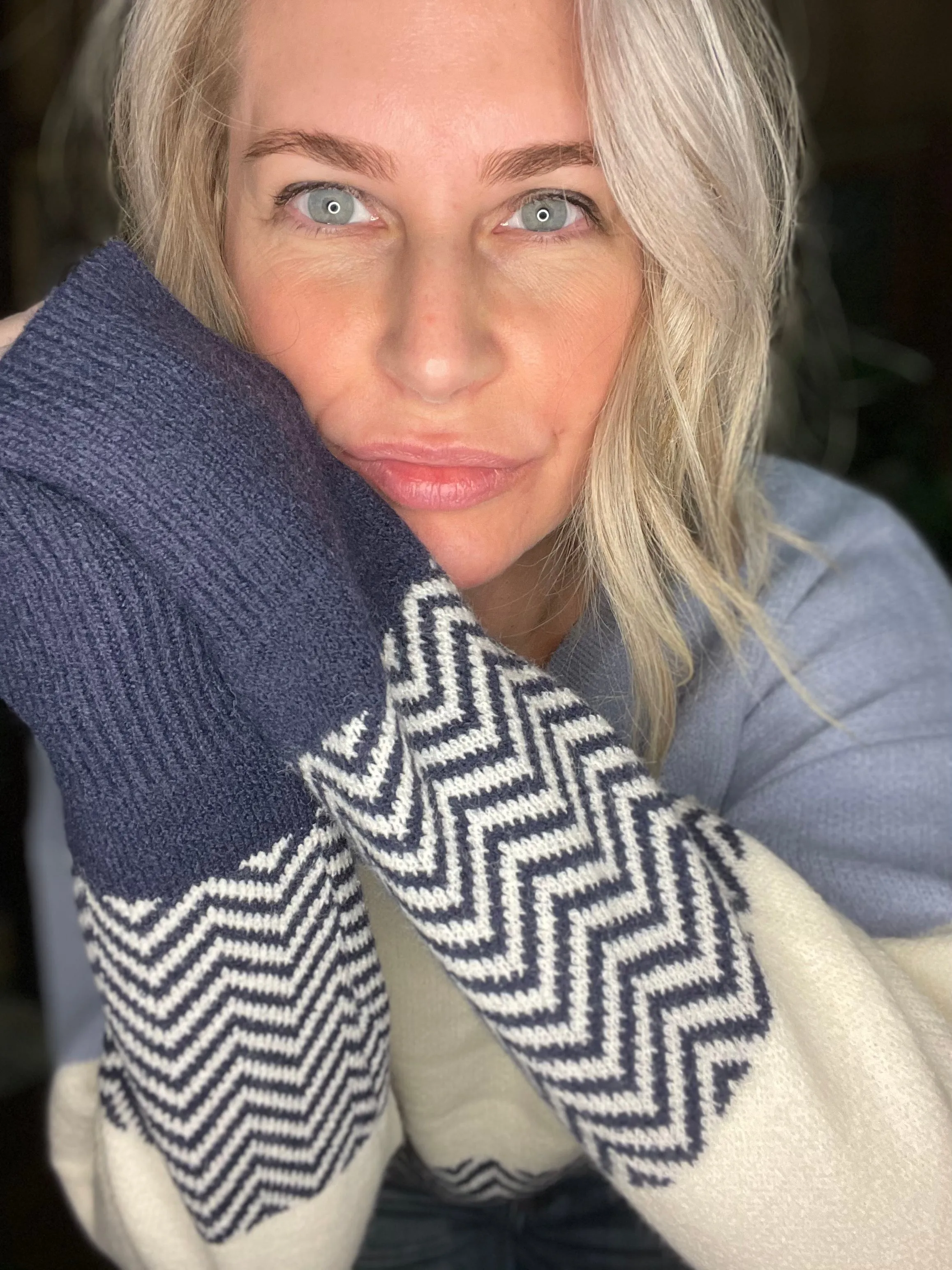 Striped V-Neck Sweater in Blue