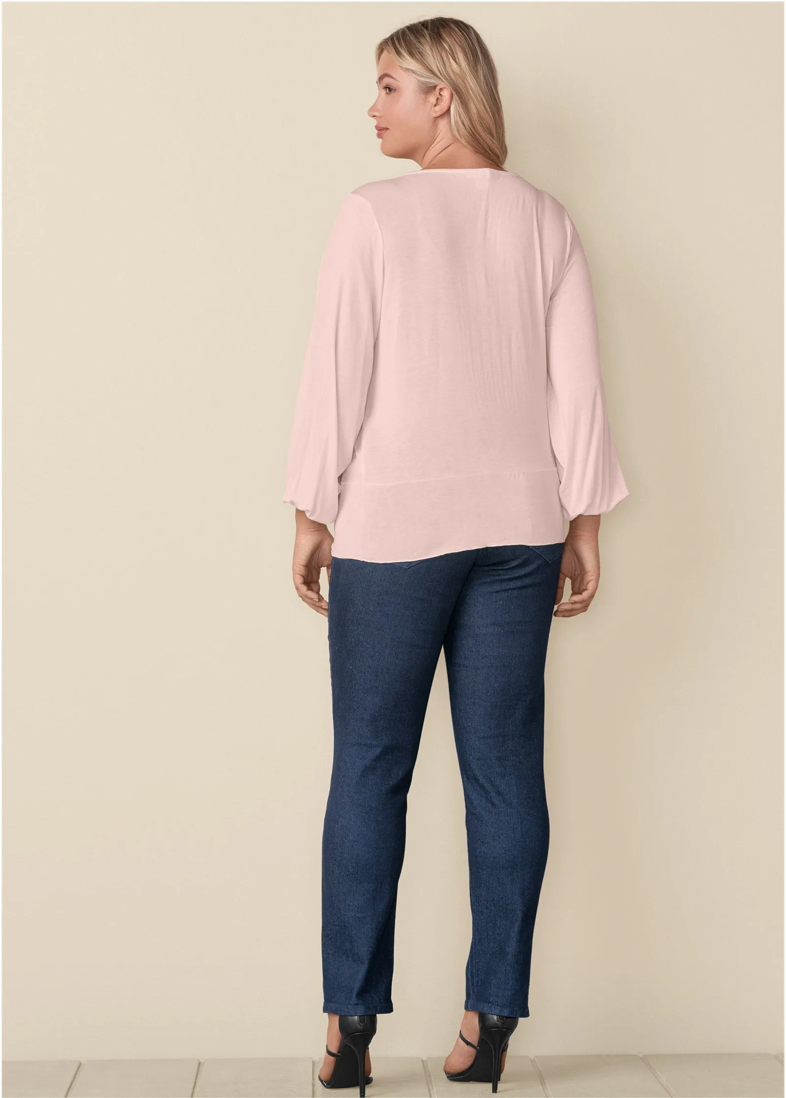 Tie-Front Button-Up Top - Peach