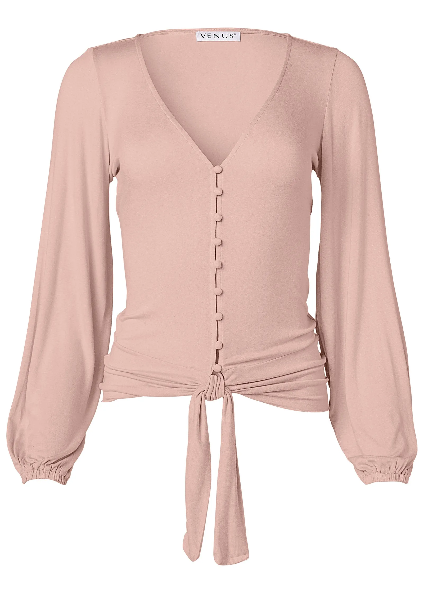 Tie-Front Button-Up Top - Peach