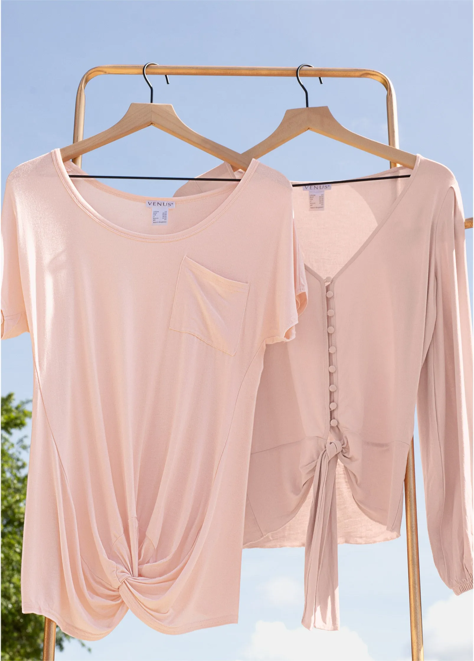Tie-Front Button-Up Top - Peach