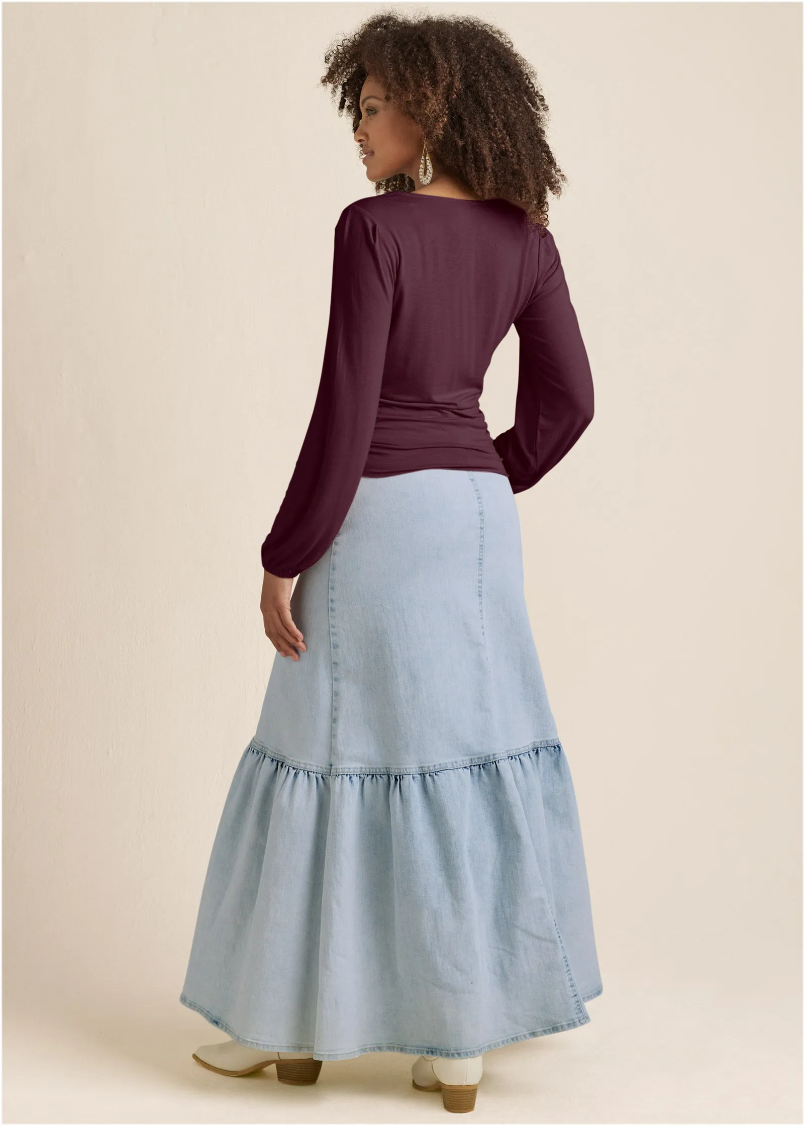Tie-Front Button-Up Top - Wine