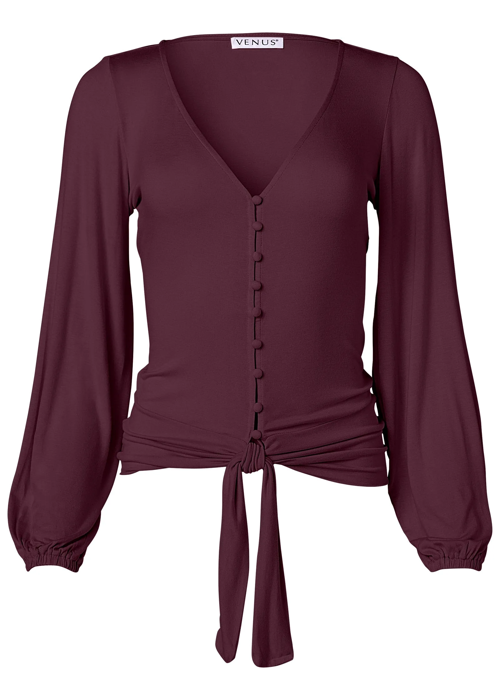 Tie-Front Button-Up Top - Wine